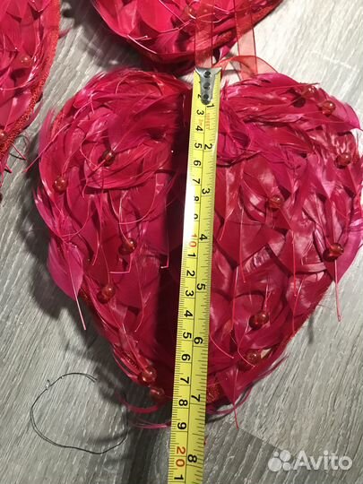 Новогодний декор на ёлку сердце с перьями набор 3