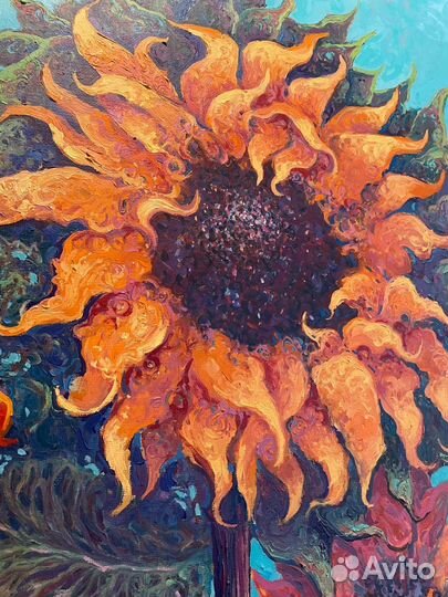 Картина маслом ручная работа Подсолнухи 100*120