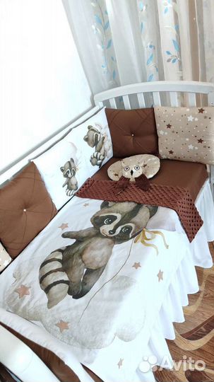 Бортики, плед, простынь на резинке, подушка