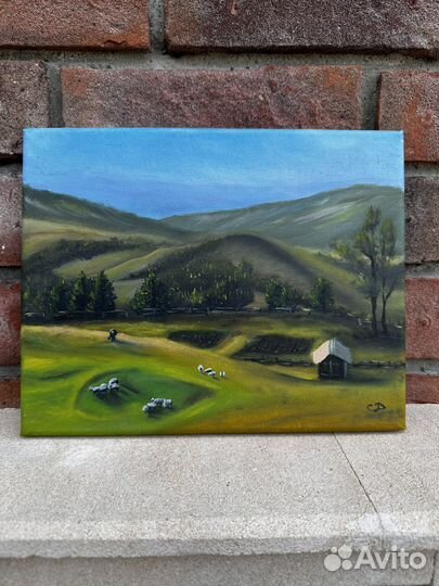 Картина маслом: Зеленые Пастбища