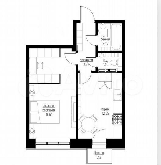 2-к. квартира, 41 м², 4/6 эт.