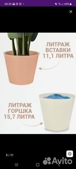 Кашпо напольное для цветов 15л пластик, с колесами