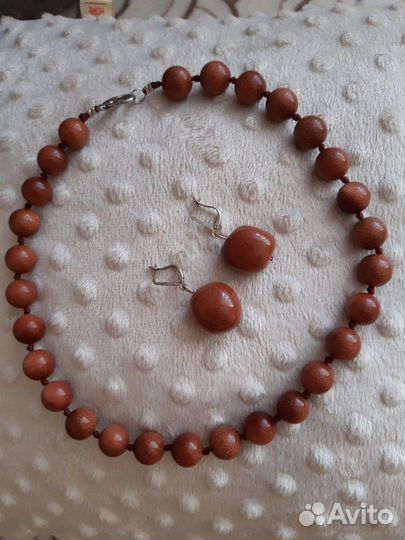 Бусы и серьги (авантюрин)