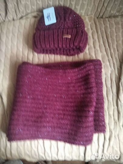 Комплект шапка, снуд цвет бордовый