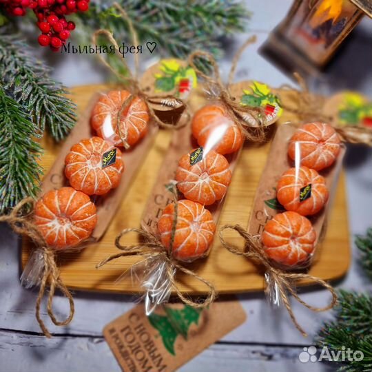 Мыло ручной работы мандарин,снежинка