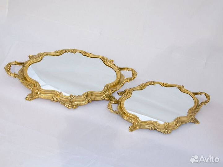 Антикварный зеркальный поднос Латунь