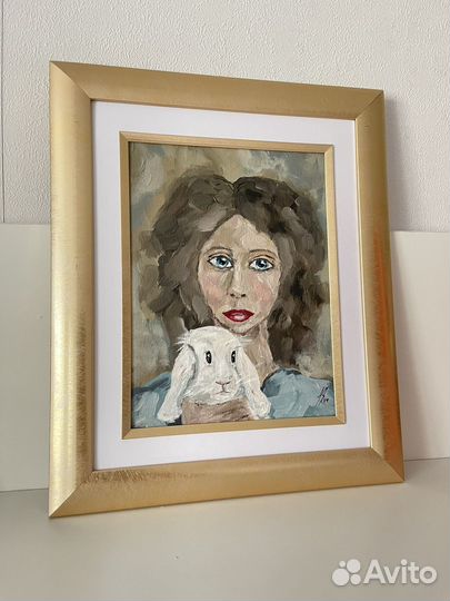 Картина Девушка с кроликом 20х15 холст