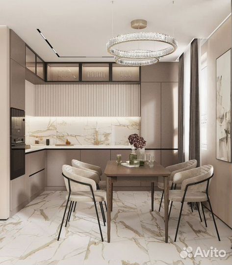 Кухня встроенная светлая