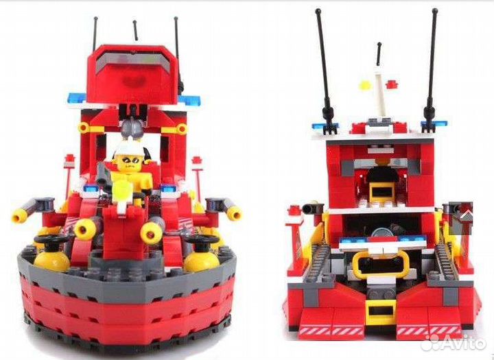 Lego пожарный корабль с лодкой и минифигурками