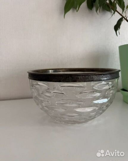 Хрустальная конфетница СССР Мельхиор