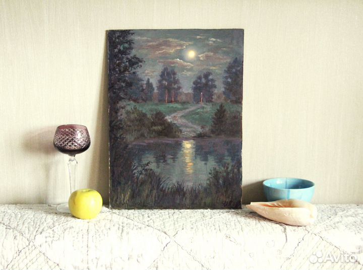 Картина маслом Лесной пейзаж Лунная ночь