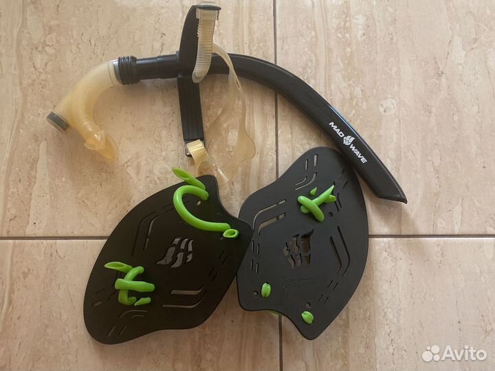 Трубка, лопатки для плавания mad wave