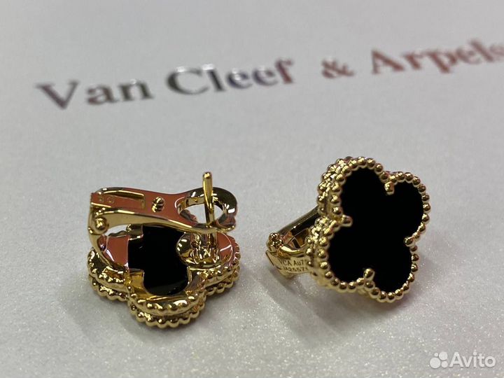 Золотые серьги van cleef Alhambra