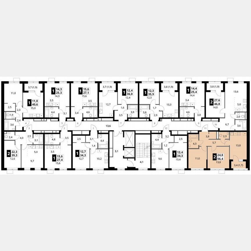 2-к. квартира, 56,4 м², 15/16 эт.