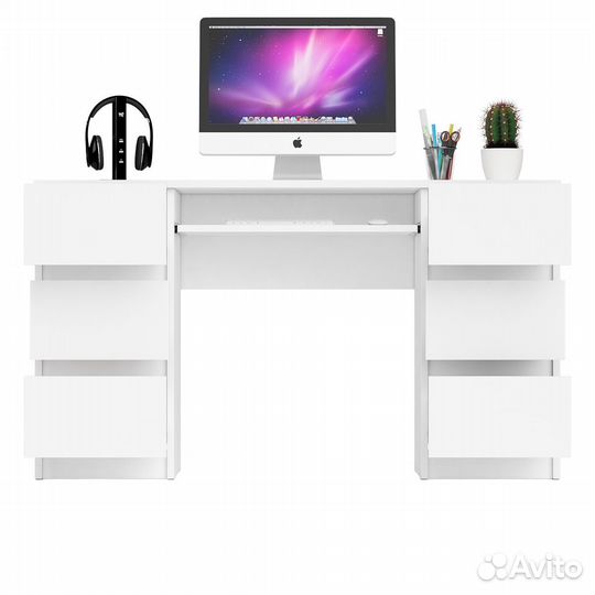 Компьютерный стол с двумя тумбами Мори мс-2 белый, 135,4х50х76,6 см