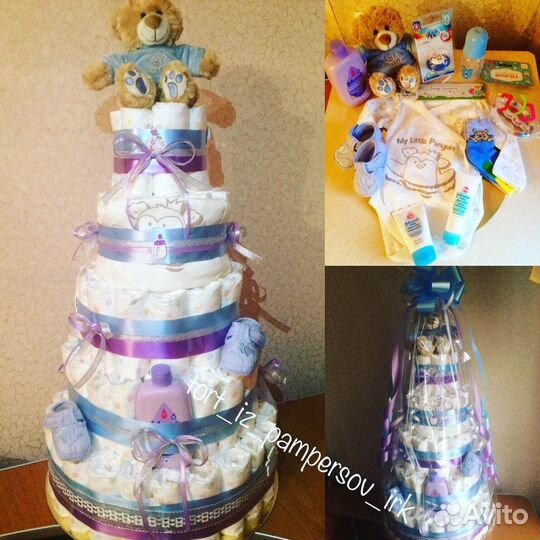 Торты из памперсов. Подарки новорожденным