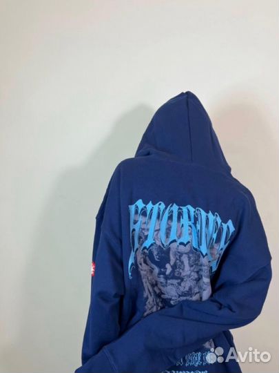 Зип худи Cav Empt синее с репродукцией
