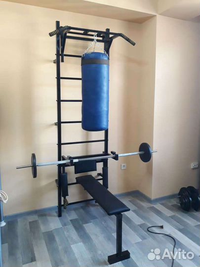 Шведская стенка с турником и брусьями и лежаком дл