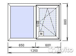 Пластиковое окно 1250*880мм