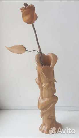 Деревянная композиция любовь-роза в вазе