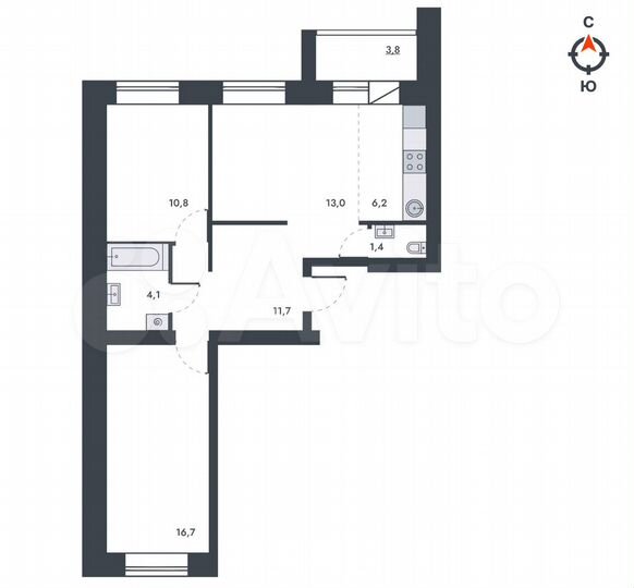 3-к. квартира, 67,7 м², 1/12 эт.