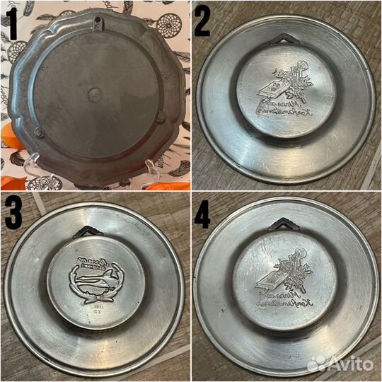 Тарелка олово редкость золочение Германия Швеция