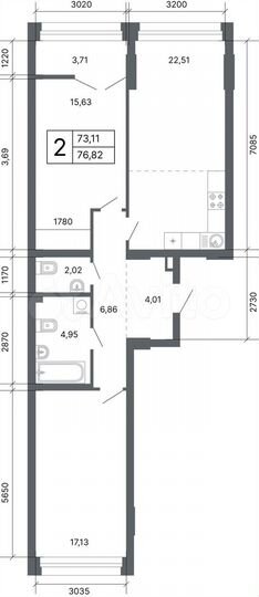 2-к. квартира, 76,8 м², 7/24 эт.