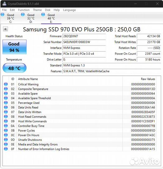 Ssd m2 samsung 970 EVO plus 250 GB
