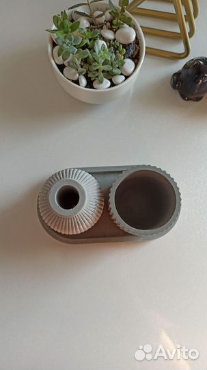 Серый набор ваза + подсвечник (в наличии)