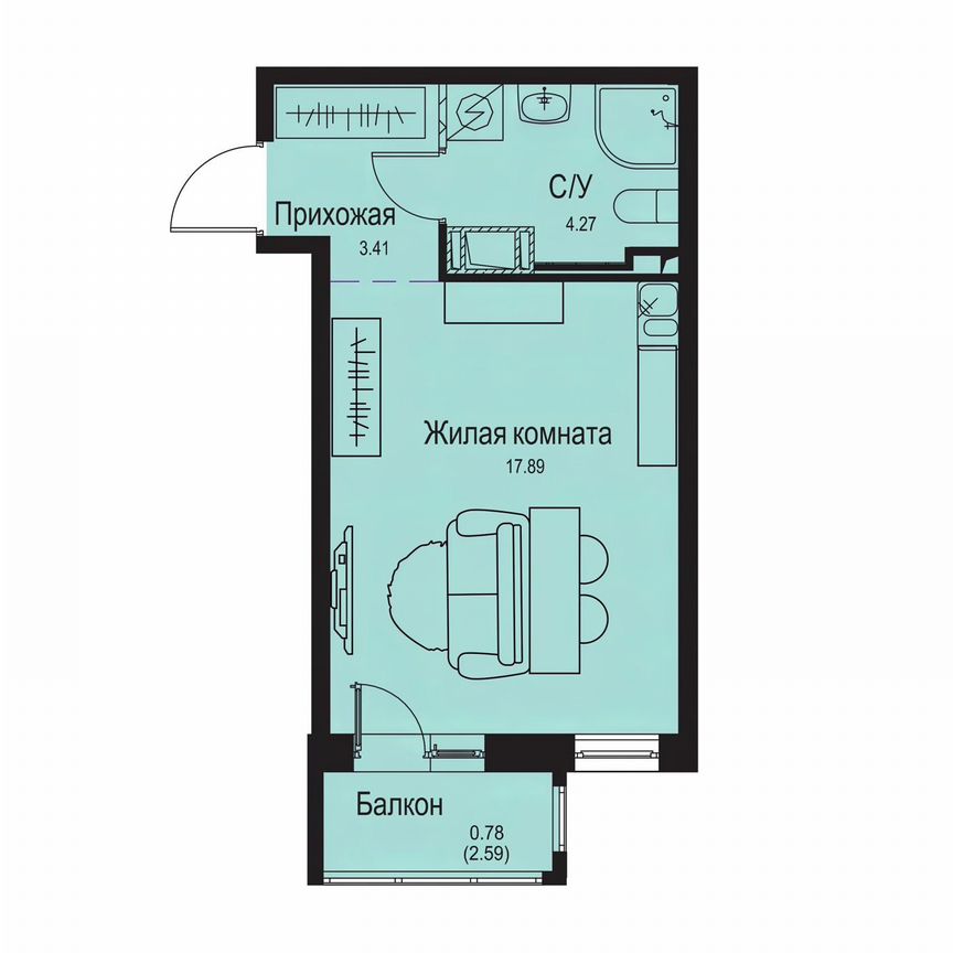 Квартира-студия, 26,4 м², 5/9 эт.