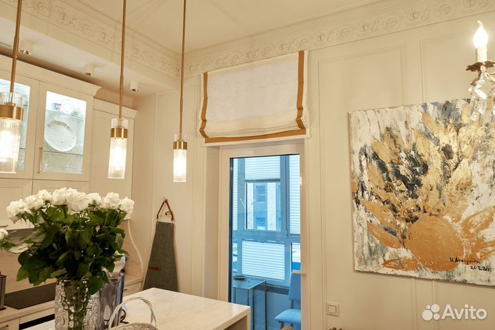 Римская штора с тюлевой тканью, ручное управление