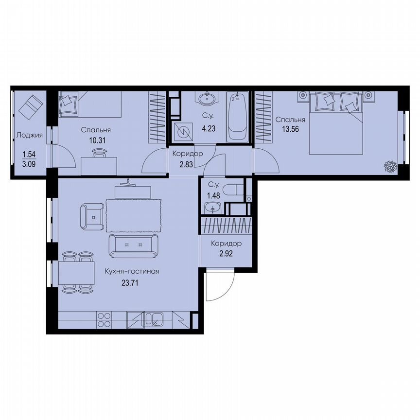 2-к. квартира, 60,6 м², 9/9 эт.