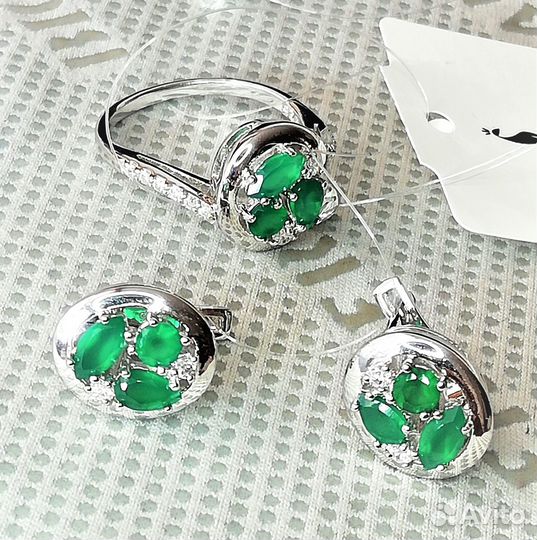 Серьги, кольцо серебро агат разм.18,0 С238