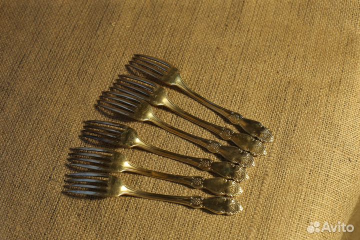 Набор Ложки Вилки Мельхиор Роза Золочение мнц