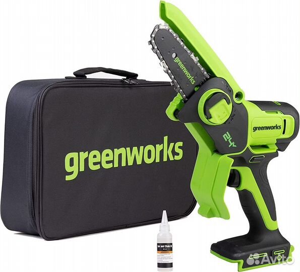 Цепная мини пила Greenworks GD24csmnx, 24v, 15 см