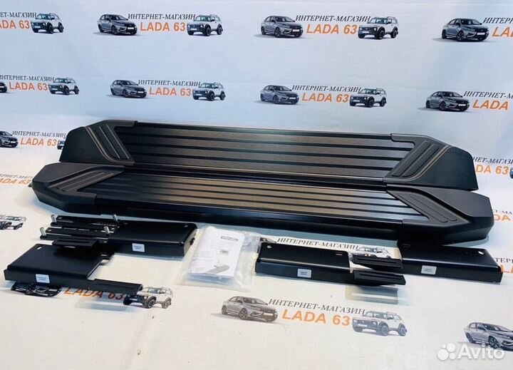 Пороги алюминиевые Rival Black для Нива Легенд