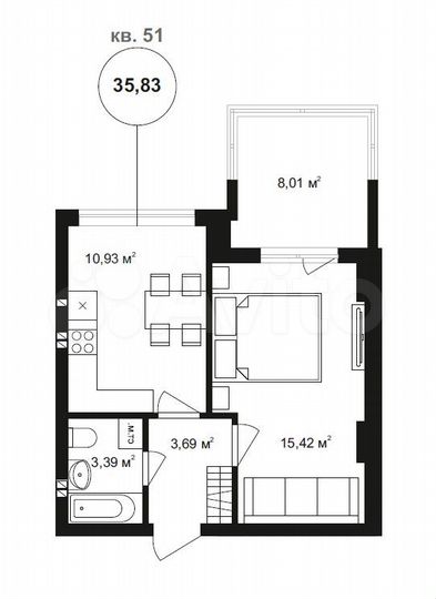 1-к. квартира, 41,4 м², 1/4 эт.