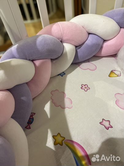 Бортики в кроватку косичка и игрушка