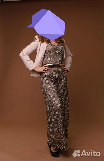 Шикарный вечерний, золотой комбинезон, р 44-46-48
