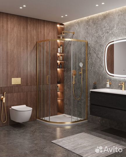 Душевой уголок Cezares Molveno 100x100 molveno-R-2-100-C-boro-IV профиль Брашированное золото стекло