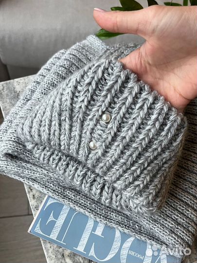 Вязаный комплект утепленный. Шапка+снуд/шарф