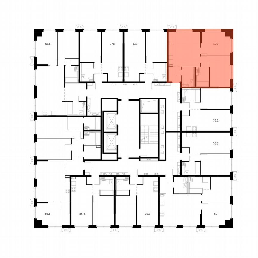 2-к. квартира, 57,6 м², 12/12 эт.