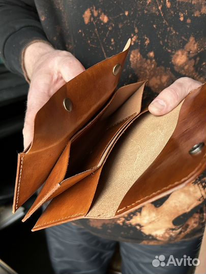 Кошелек клатч из натуральной кожи на кнопках