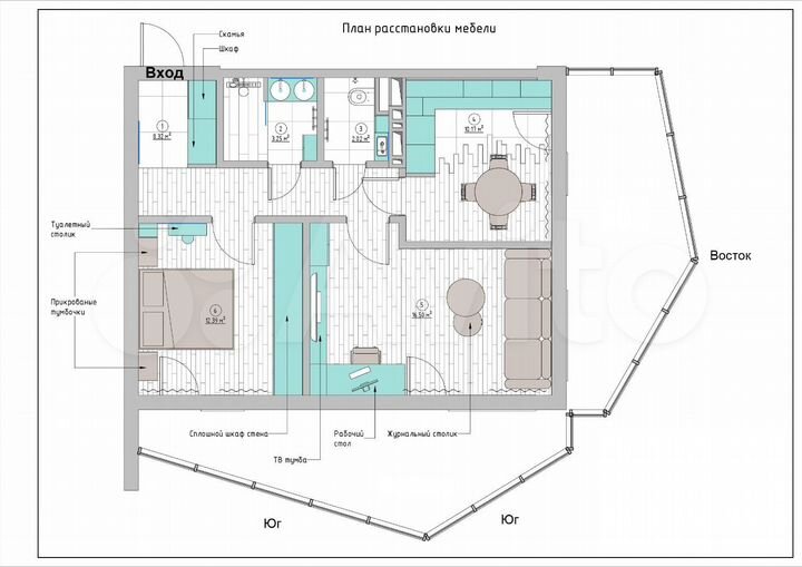 2-к. квартира, 60,3 м², 4/8 эт.