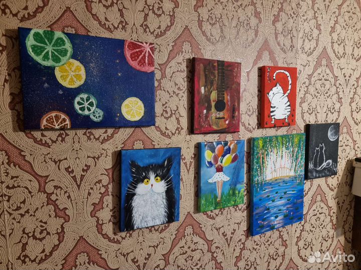 Кот акрилом на холсте, на деревянном подрамнике