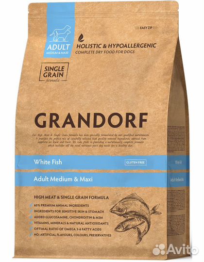 Сухой корм для собак Grandorf белая рыба/рис, 3кг