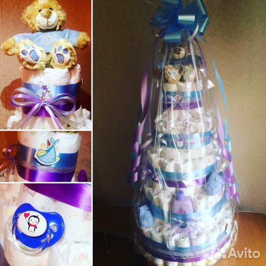 Торты из памперсов. Подарки новорожденным