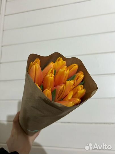 Тюльпаны 15 шт в крафт бумаги