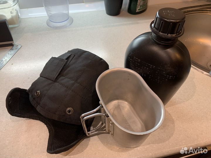 Комплект армейская фляга С котелком В чехле 1Л