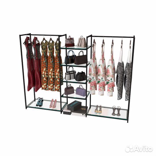 Стеллаж для одежды кс-1703 со стеклом в стиле Loft